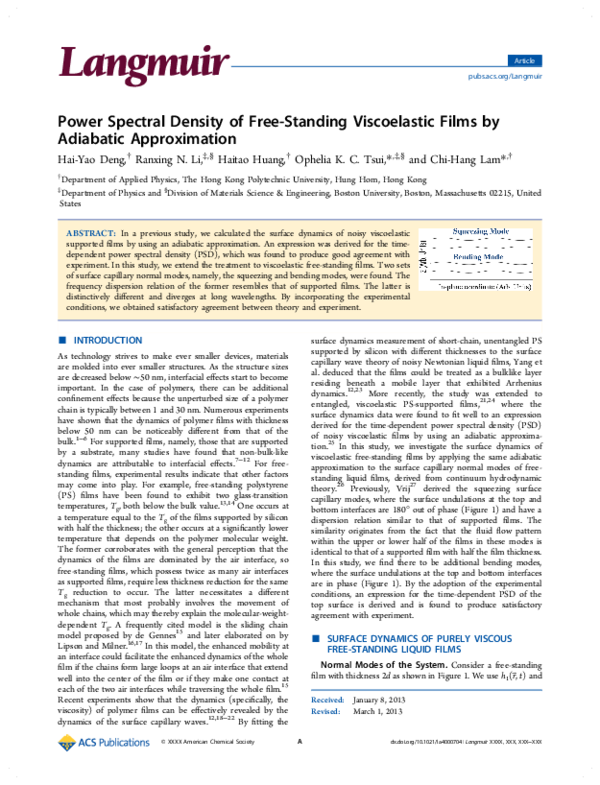 (PDF) Capillary waves and surface roughening of viscoelastic liquid films