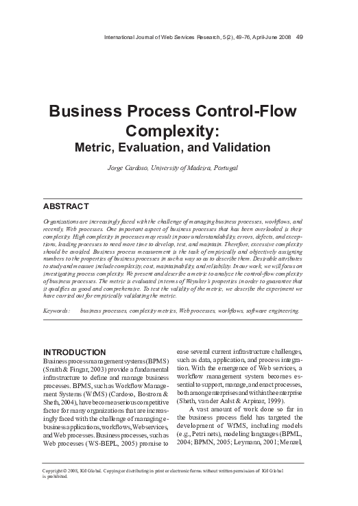 (PDF) Business Process Control-Flow Complexity: Metric, Evaluation, and ...