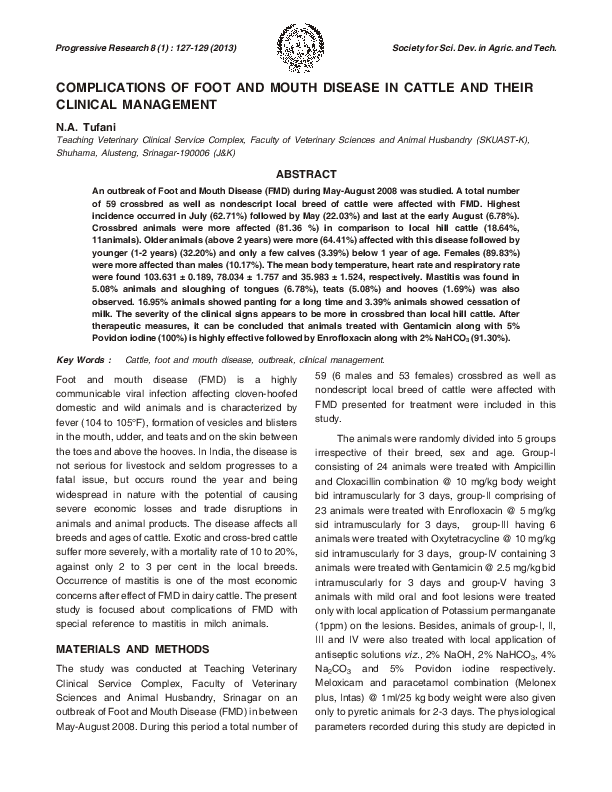 (PDF) COMPLICATIONS OF FOOT AND MOUTH DISEASE IN CATTLE AND THEIR ...