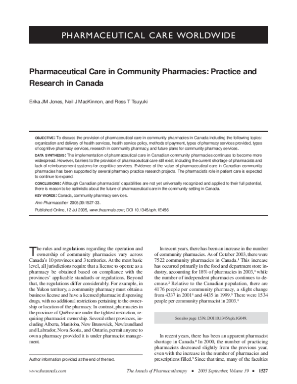 (PDF) Pharmaceutical care in community pharmacies: practice and ...