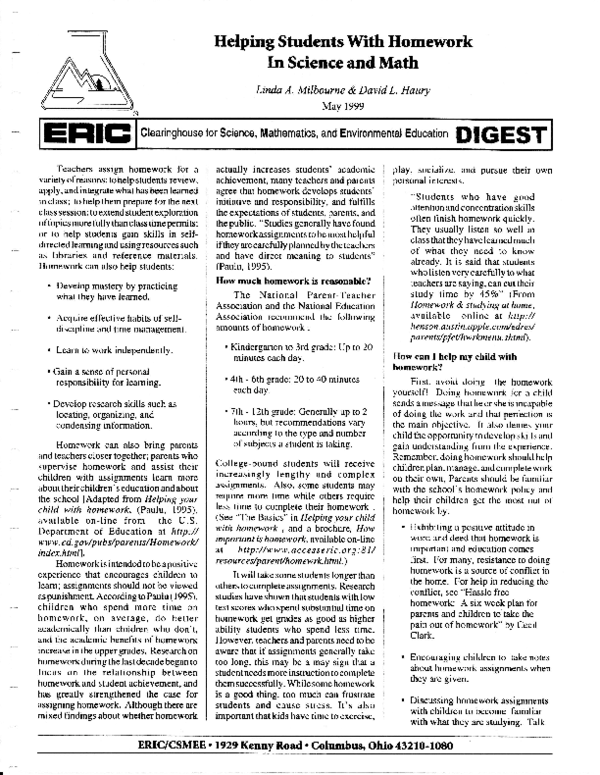 (PDF) Helping Students with Homework in Science and Math