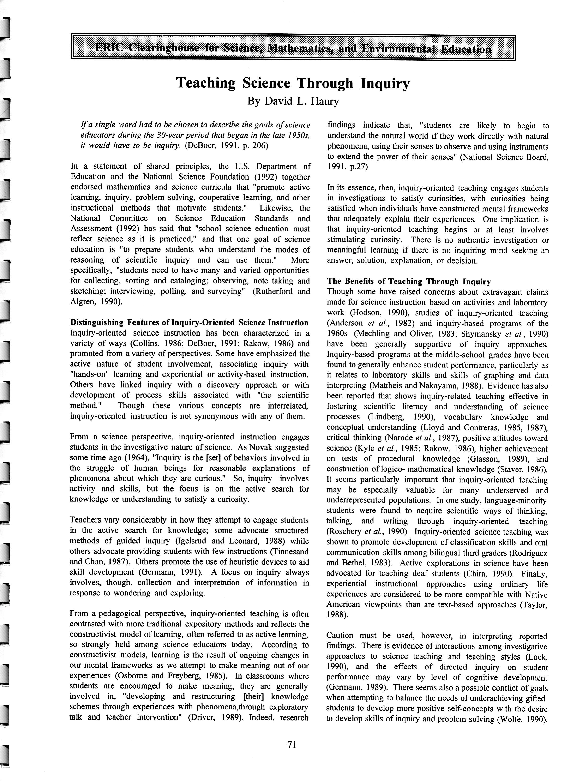 Pdf Teaching Science Through Inquiry David L Haury Academia Edu
