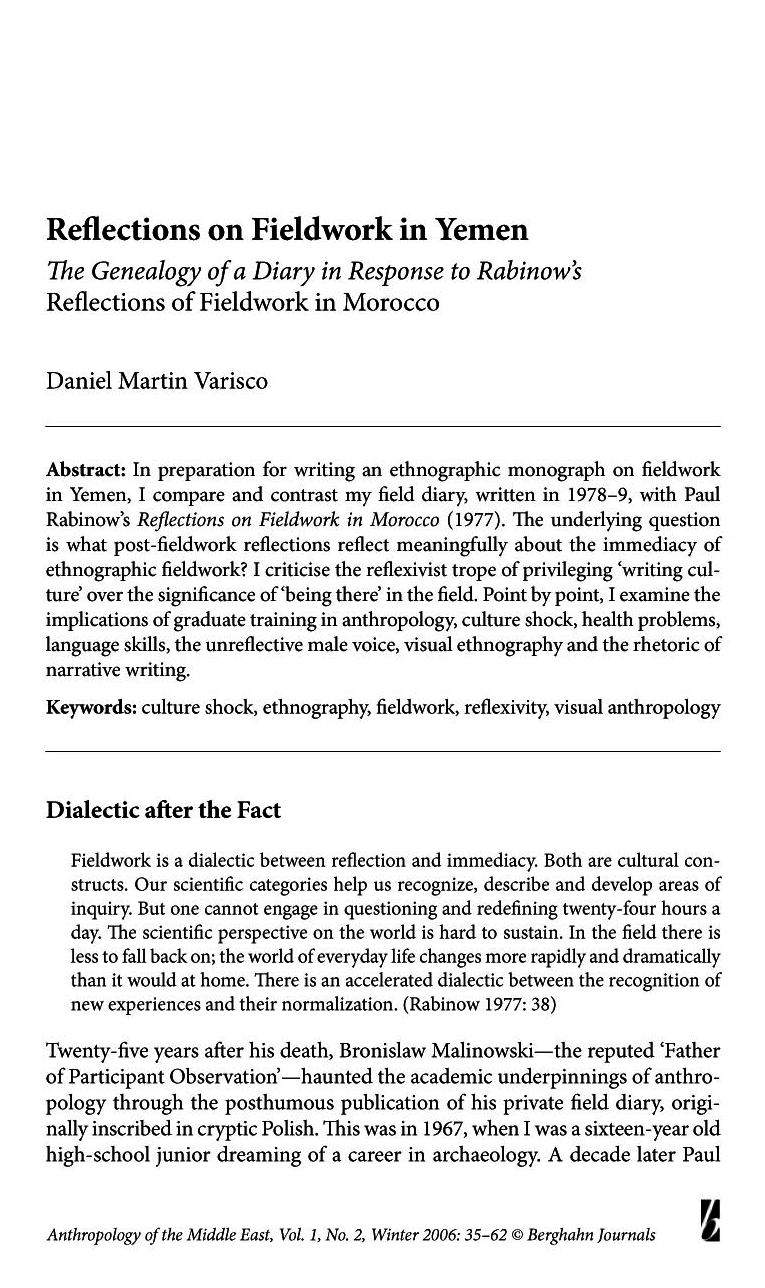 (PDF) Reflections on Fieldwork In Yemen: The Genealogy of a Diary In ...