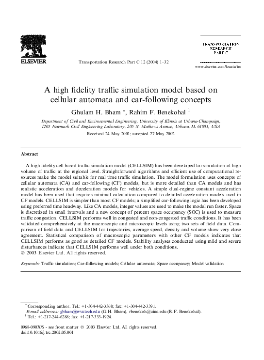 (PDF) A high fidelity traffic simulation model based on cellular ...