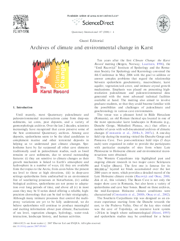 Pdf Archives Of Climate And Environmental Change In Karst