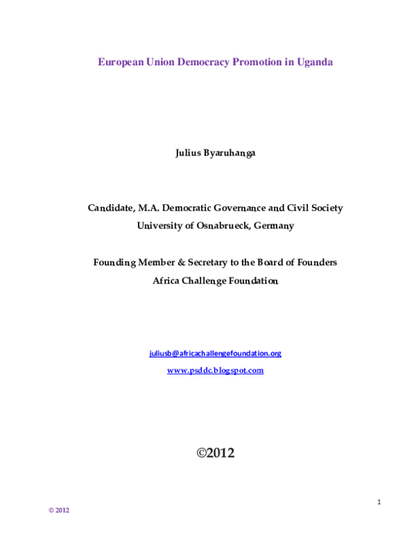 (PDF) EU and Democracy Promotion Uganda's case study