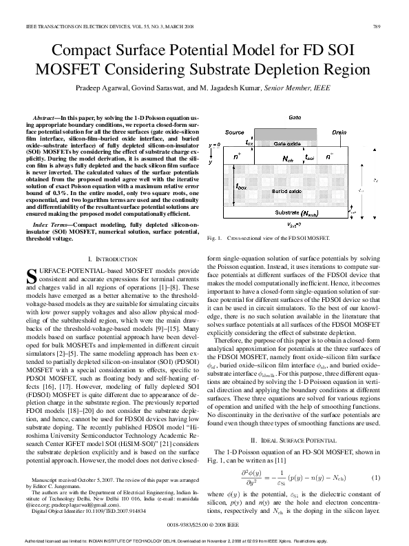 (PDF) Compact Surface Potential Model for FD SOI MOSFET Considering ...