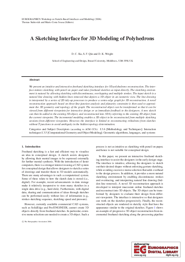 (PDF) A sketching interface for 3d modeling of polyhedrons