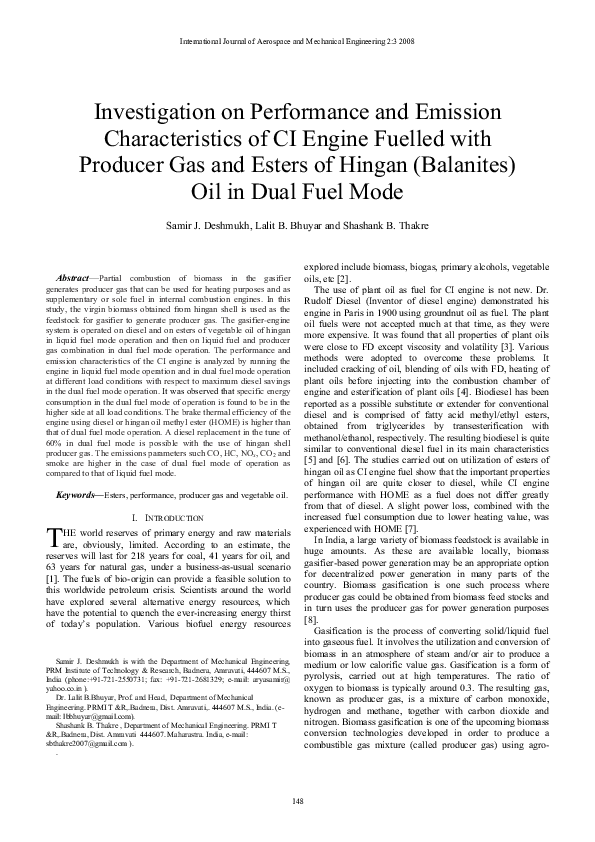 (PDF) Investigation on performance and emission characteristics of CI ...