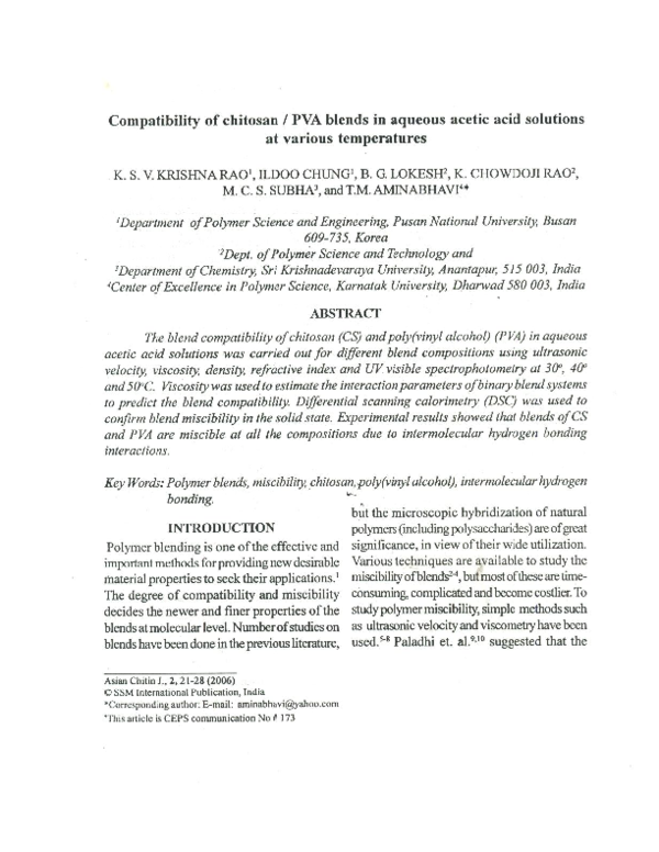(PDF) Compatibility of Chitosan/PVA Blends in Aqueous Acetic acid ...