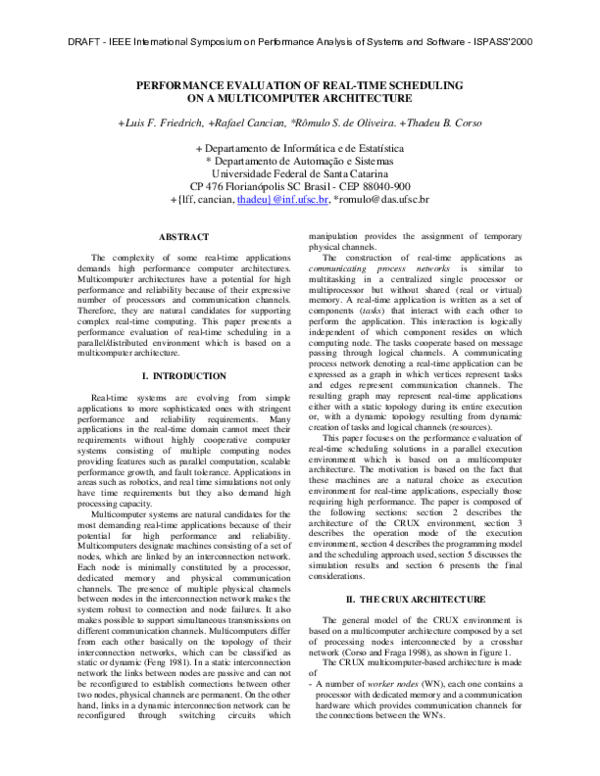 (PDF) PERFORMANCE EVALUATION OF REAL-TIME SCHEDULING ON A MULTICOMPUTER ...