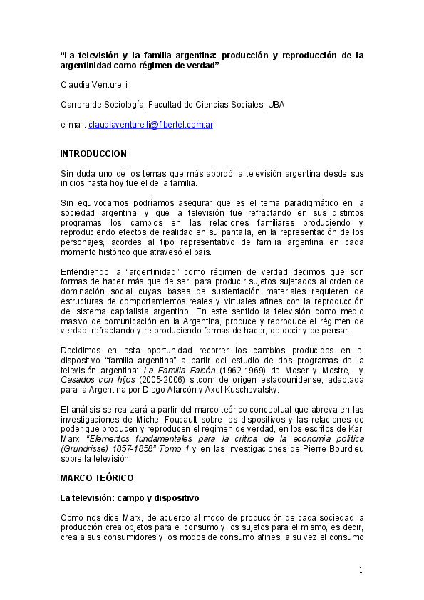(PDF) La televisión y la familia argentina la familia Falcón y los