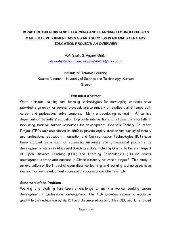 (PDF) Impact Of Open Distance Learning And Learning Technologies On ...