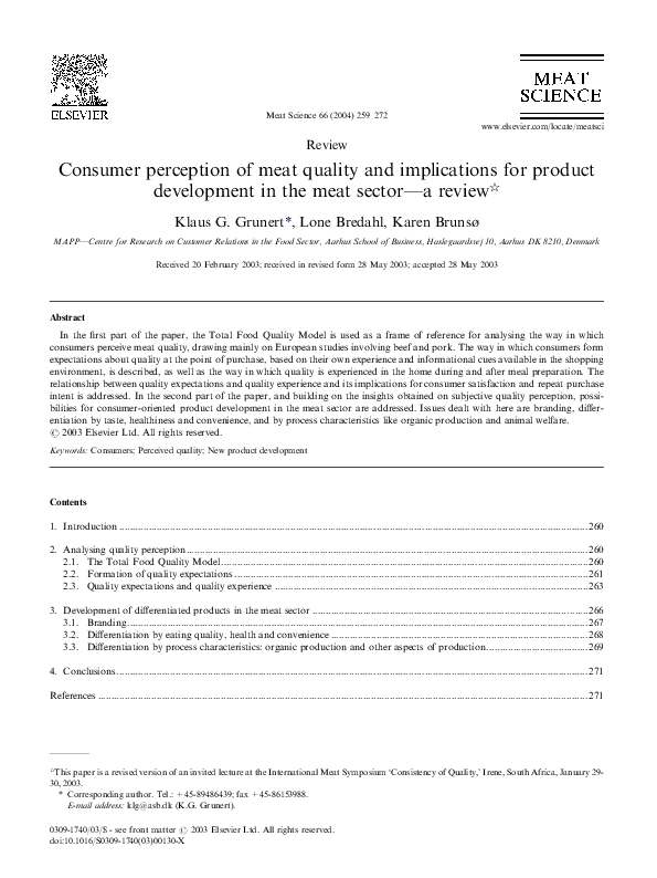 (PDF) Consumer perception of meat quality and implications for product