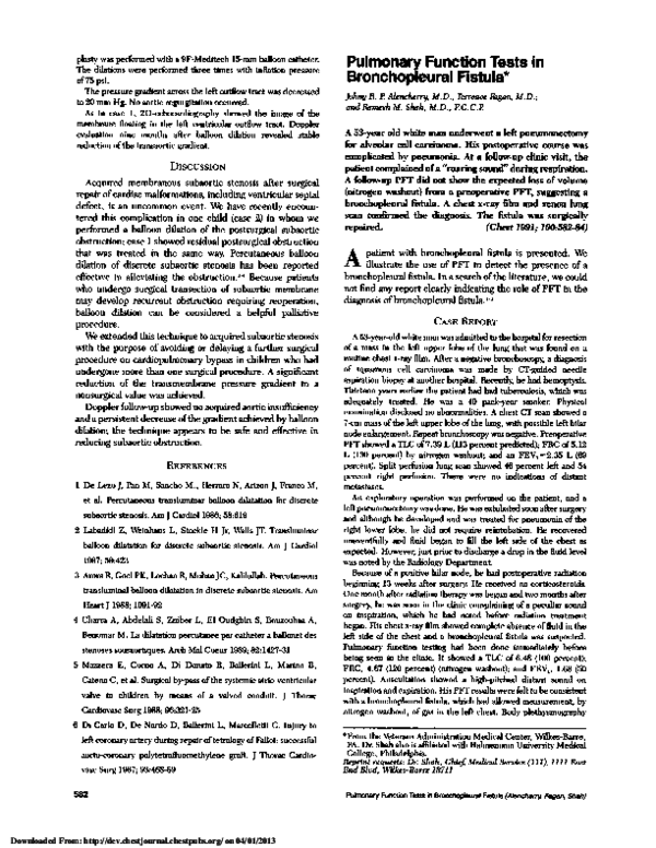 (PDF) Pulmonary function tests in bronchopleural fistula