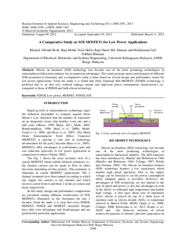 (PDF) A Comparative Study on SOI MOSFETs for Low Power Applications