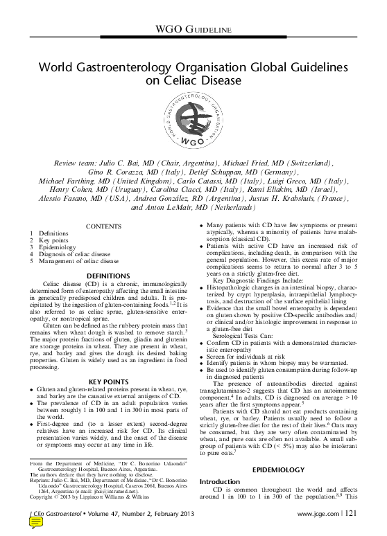(PDF) World Gastroenterology Organisation Global Guidelines on Celiac