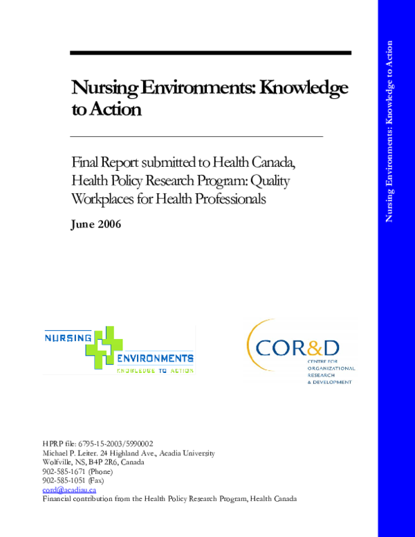 Pdf Nursing Environments Knowledge To Action Krystelle