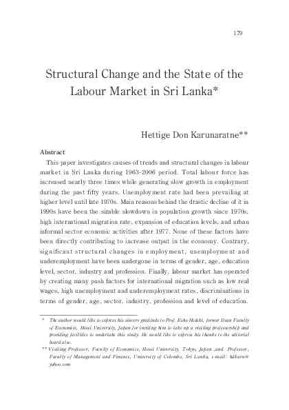 (PDF) Structural Change and the State of the Labour Market in Sri Lanka