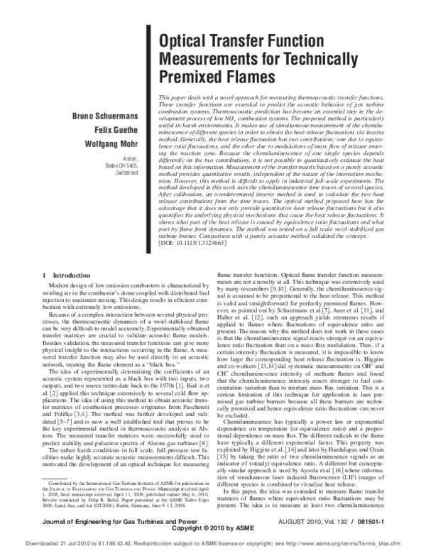 (PDF) Optical transfer function measurements for technically premixed ...