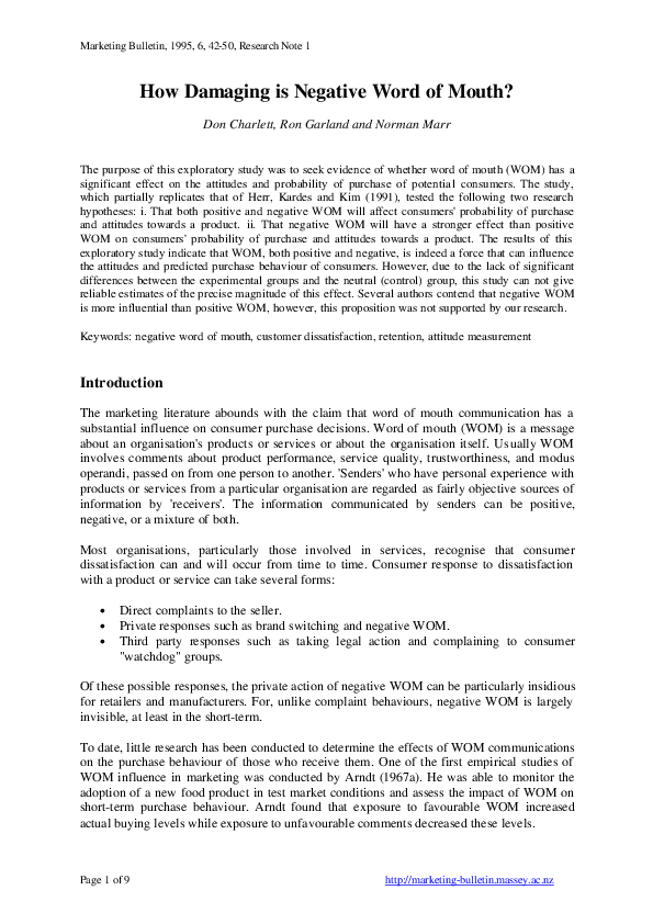 (PDF) How Damaging is Negative Word of Mouth?