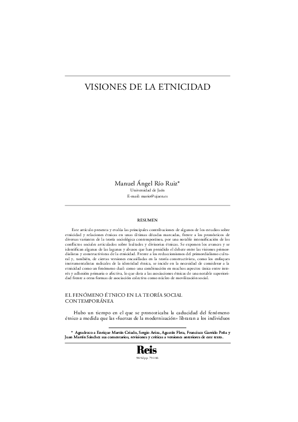  PDF Visiones De La Etnicidad Manuel Angel Rio Ruiz Academia edu