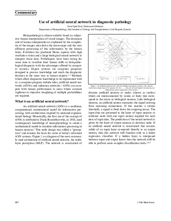 (PDF) Use of artificial neural network in diagnostic pathology