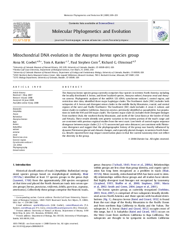 (PDF) Mitochondrial DNA evolution in the Anaxyrus boreas species group
