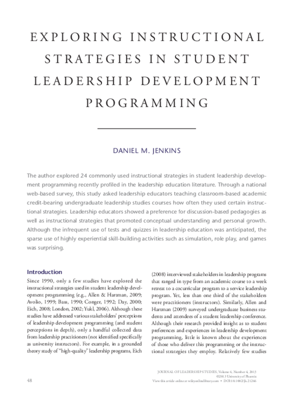 (PDF) Exploring Instructional Strategies in Student Leadership ...