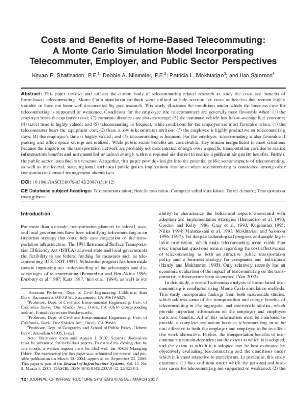 (PDF) Costs and Benefits of Home-Based Telecommuting: A Monte Carlo ...