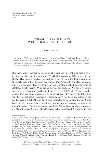 (PDF) Enhancing Evolution: Whose Body? Whose Choice?
