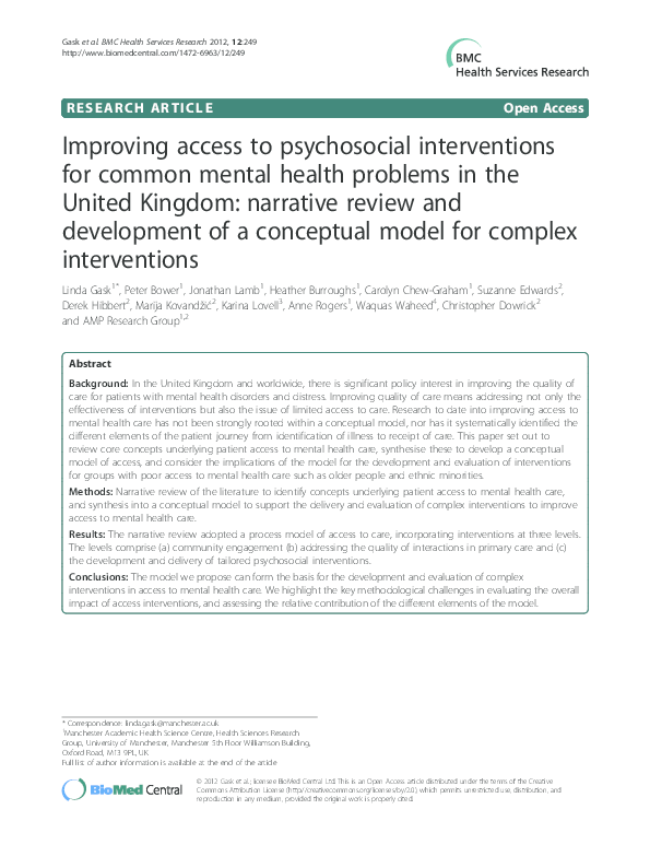 (PDF) Improving access to psychosocial interventions for common mental ...