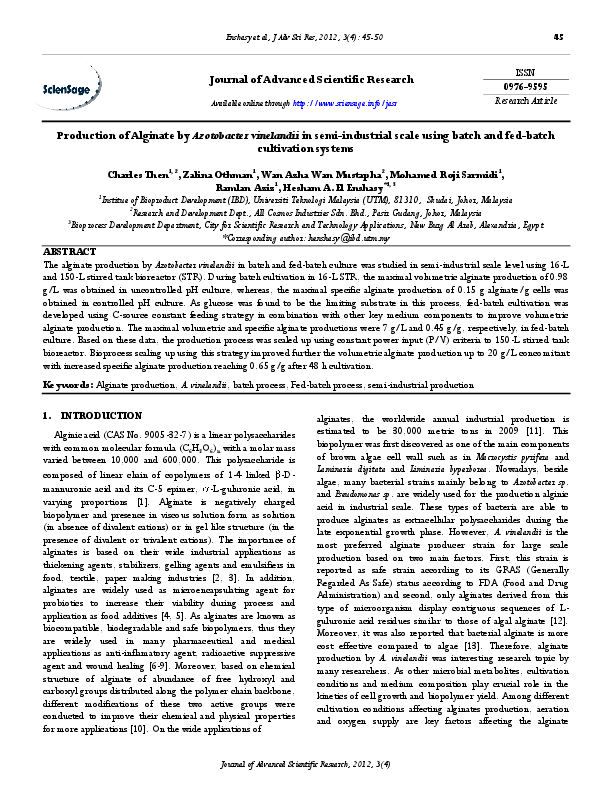 (PDF) Production of alginate by Azotobacter vinelandii in semi ...