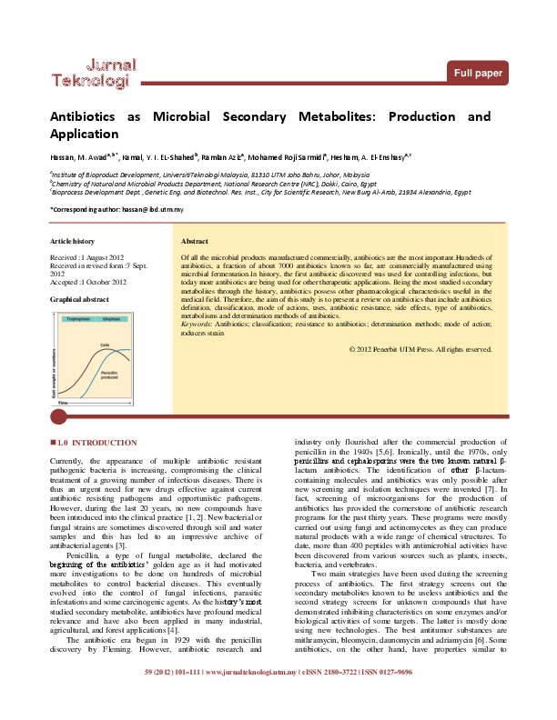 (PDF) Antibiotics as microbial secondary metabolites: Production and ...