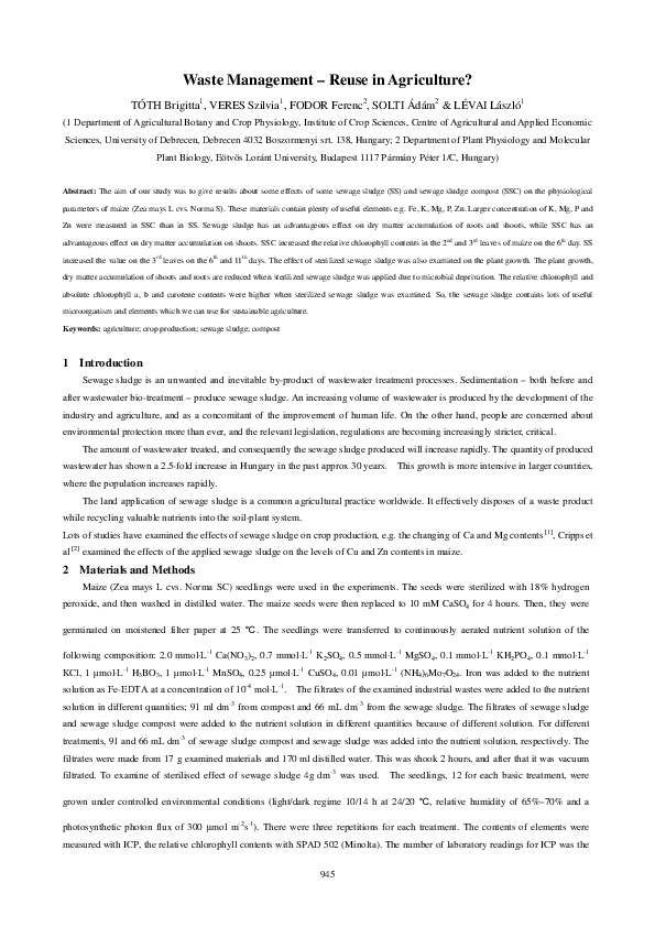 (PDF) Waste management Reuse in agriculture? Brigitta Toth Academia.edu