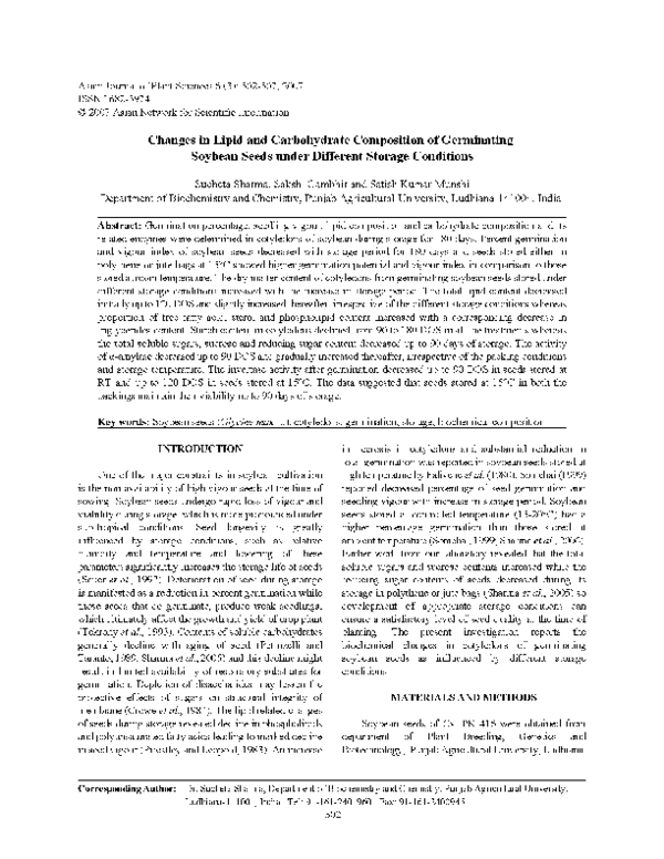 (PDF) Changes in lipid and carbohydrate composition of germinating
