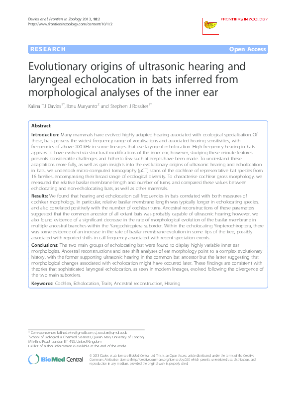 (PDF) Evolutionary origins of ultrasonic hearing and laryngeal ...
