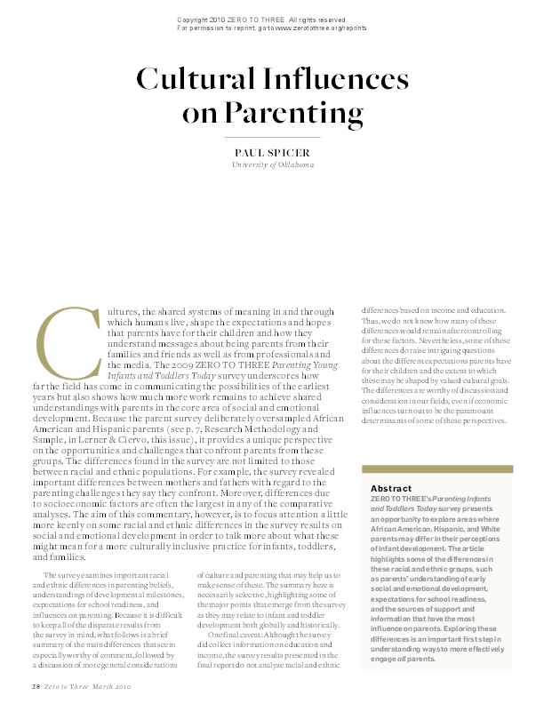 (PDF) Cultural influences on parenting