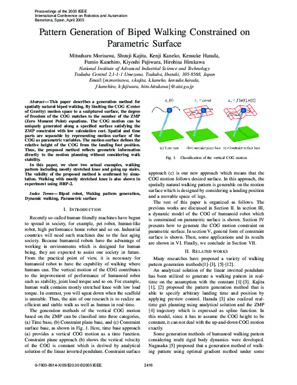 (PDF) Pattern Generation of Biped Walking Constrained on Parametric Surface
