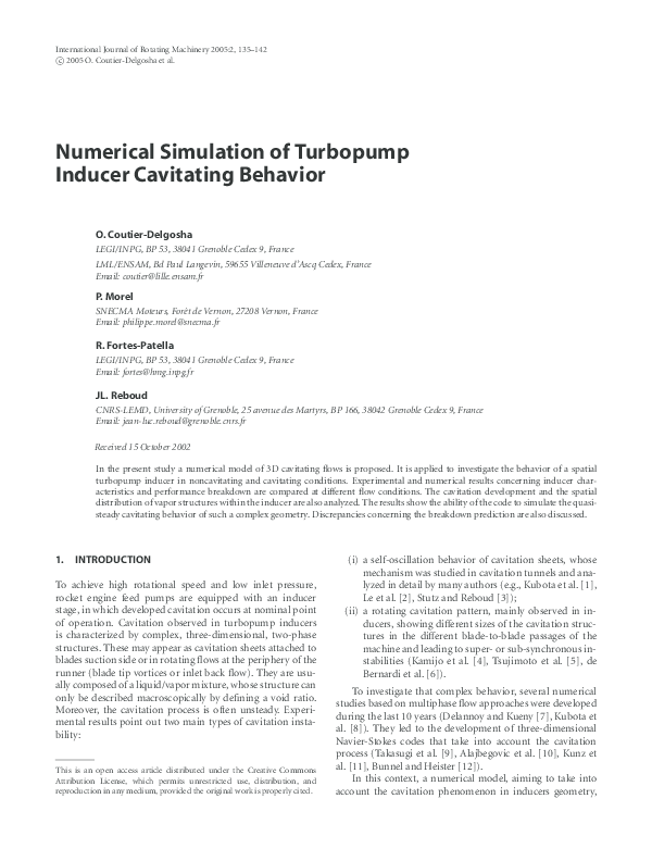 (PDF) Numerical simulation of turbopump inducer cavitating behavior