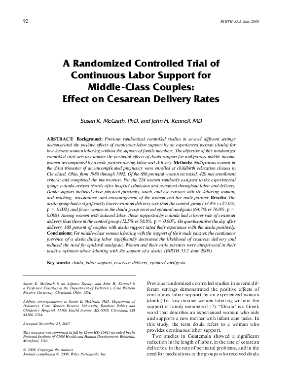 (PDF) A Randomized Controlled Trial of Continuous Labor Support for ...