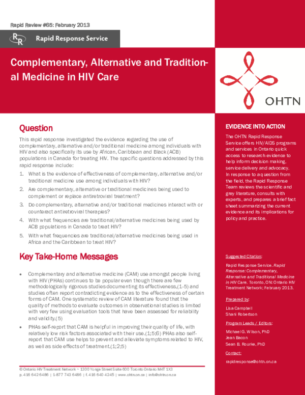 (PDF) Complementary, Alternative and Traditional Medicine in HIV Care