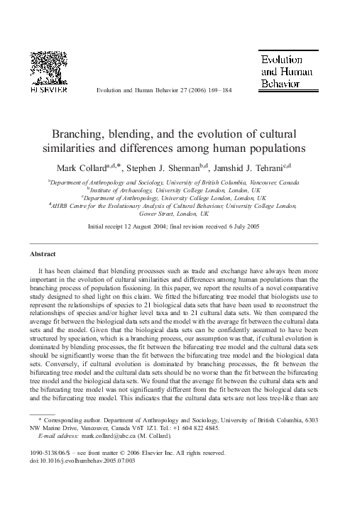 (PDF) Branching, blending, and the evolution of cultural similarities ...