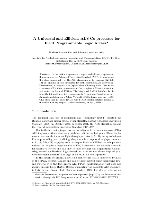 (PDF) A universal and efficient AES co-processor for field programmable ...