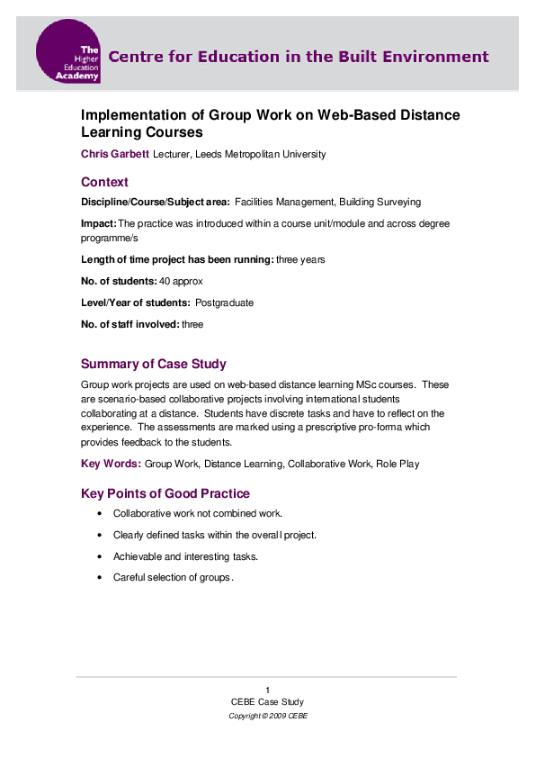 (PDF) Implementation of Group Work on Web-Based Distance Learning Courses