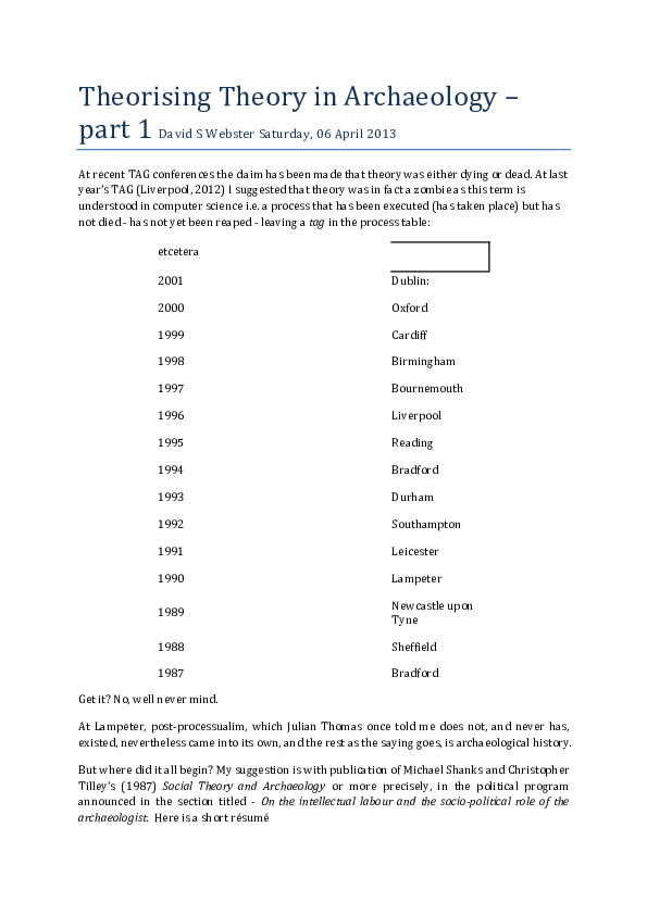(PDF) Theorising Theory in Archaeology – part 1
