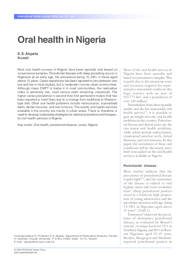 (PDF) Oral health in Nigeria
