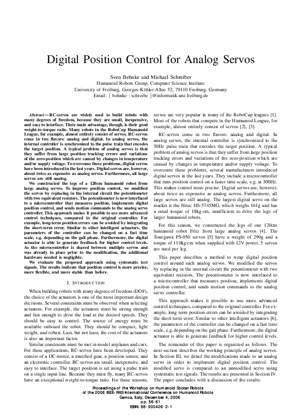 (PDF) Digital Position Control for Analog Servos