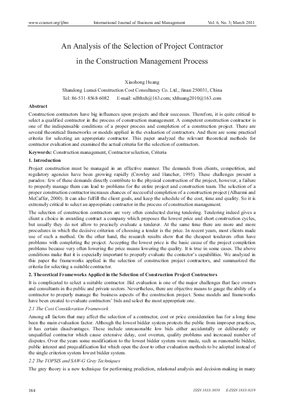 (PDF) An analysis of the selection of project contractor in the ...