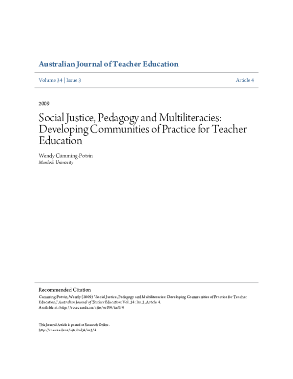 (PDF) Social Justice, Pedagogy and Multiliteracies: Developing ...